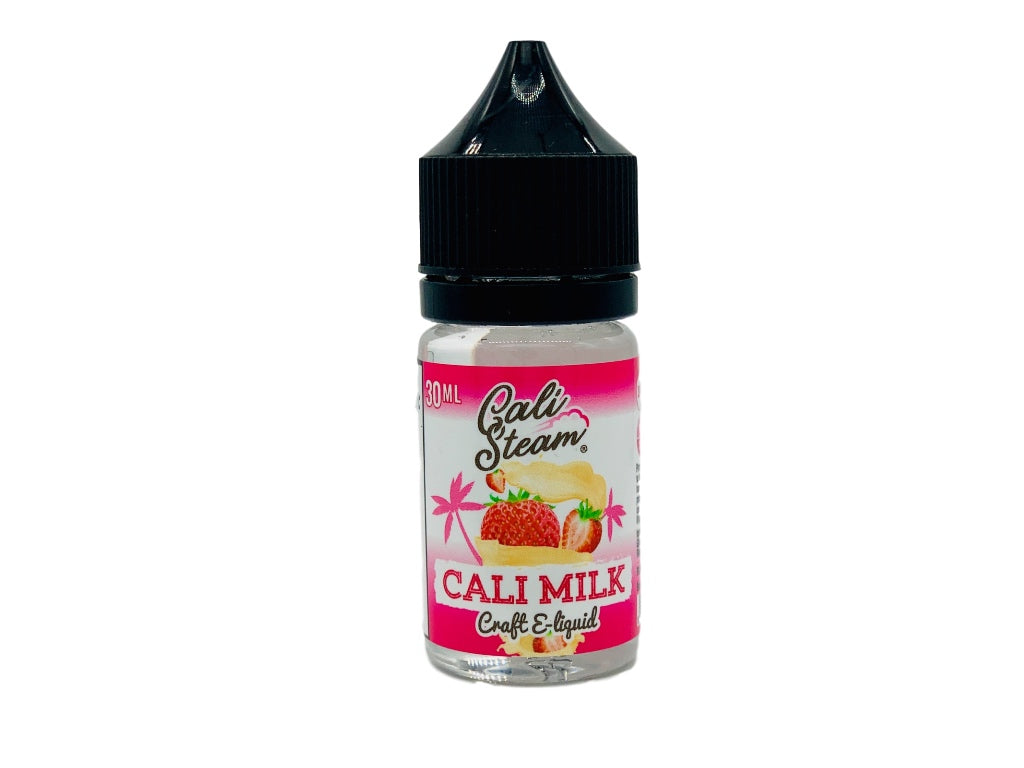 Product photo of Cali Milk, a strawberry with custard nicotine salt flavored ejuice.