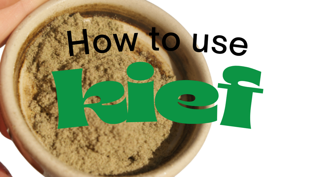 Bowl of kief with text 'How to use kief' on a white background