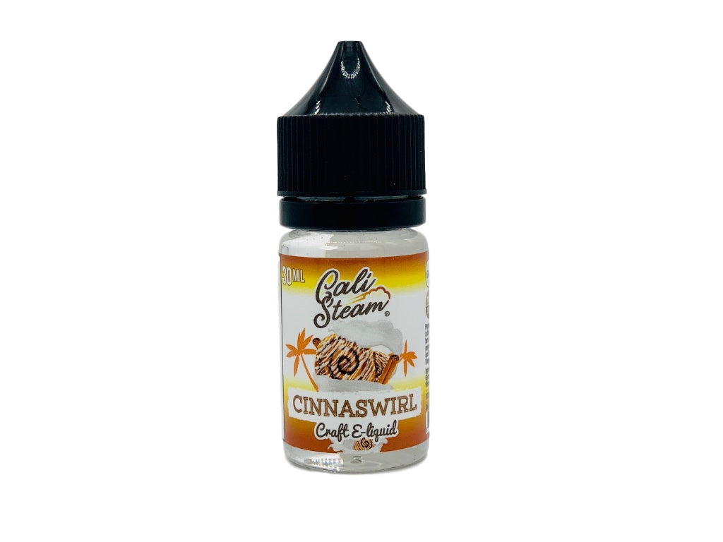 Product photo of Cinnaswirl, a cinnamon flavored vape juice. This ejuice contains nicotine salts.