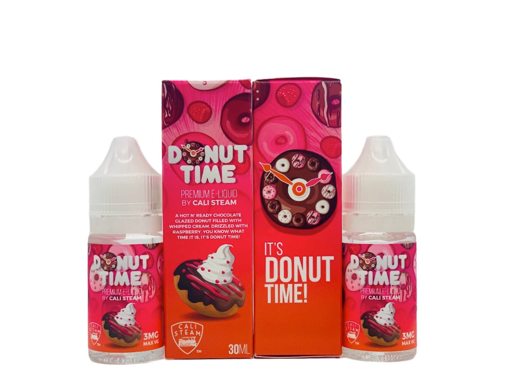 Product photo of Donut Time, a chocolate donut flavored vape juice.