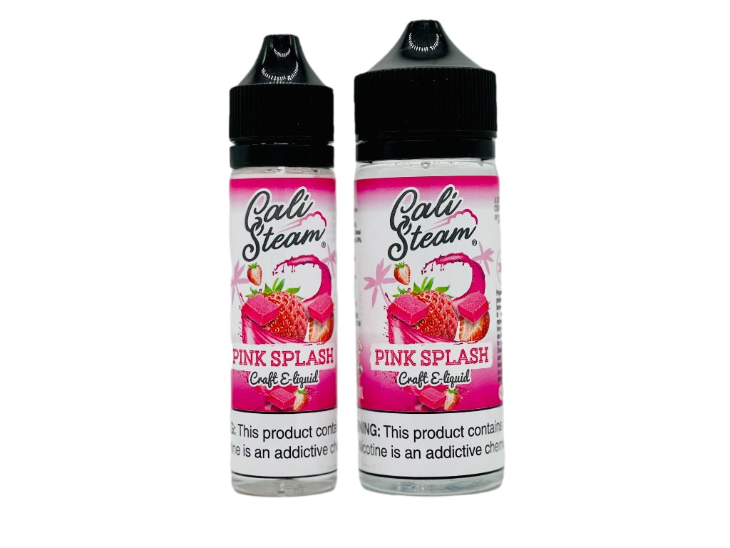 Product photo of Pink Splash, a strawberry hard candy vape juice.